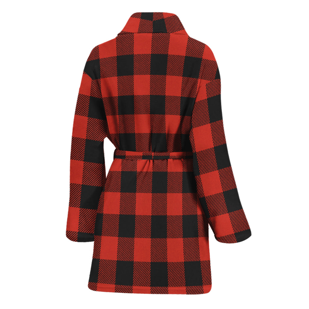 Lava Orange Buffalo Check Pattern Print Women's Bathrobe