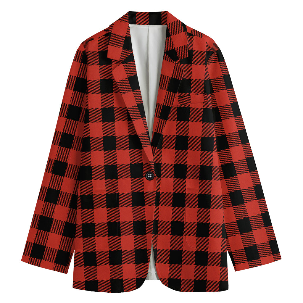 Lava Orange Buffalo Check Pattern Print Women's Blazer