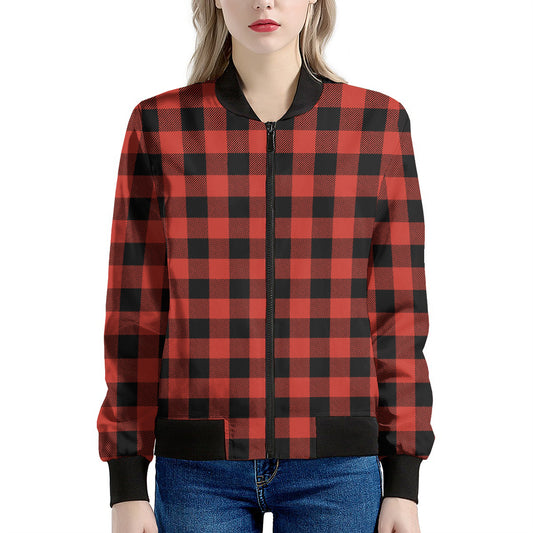 Lava Orange Buffalo Check Pattern Print Women's Bomber Jacket