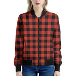 Lava Orange Buffalo Check Pattern Print Women's Bomber Jacket