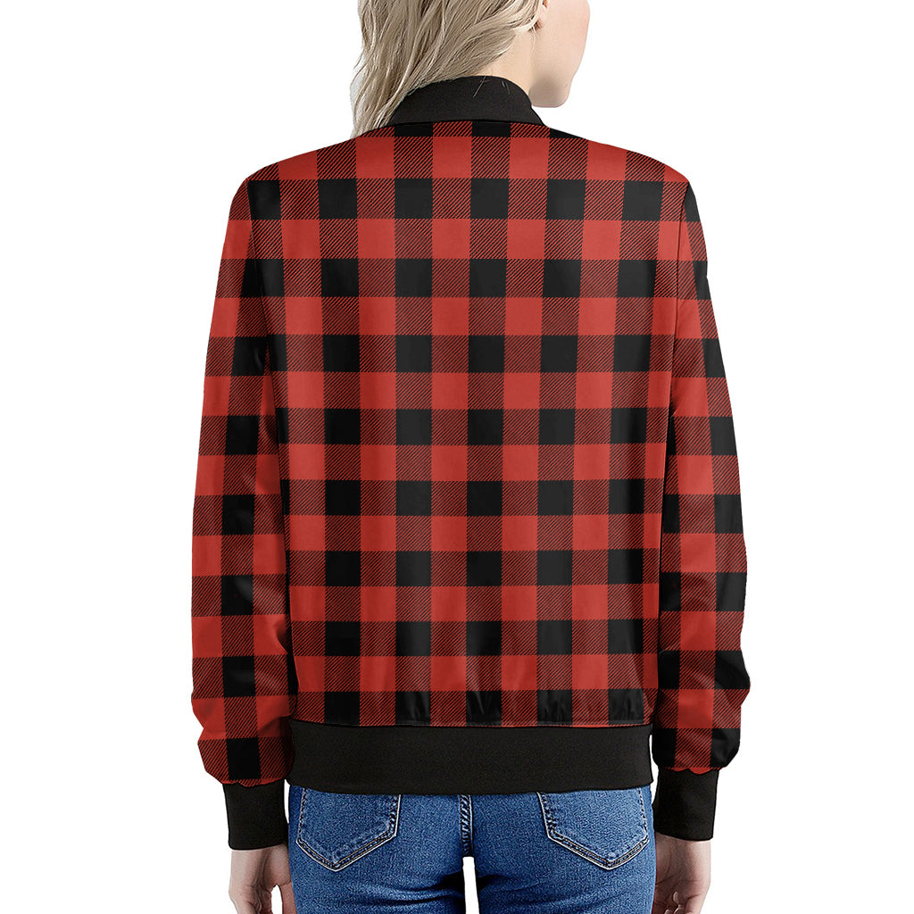 Lava Orange Buffalo Check Pattern Print Women's Bomber Jacket