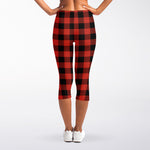 Lava Orange Buffalo Check Pattern Print Women's Capri Leggings