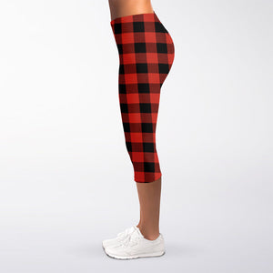 Lava Orange Buffalo Check Pattern Print Women's Capri Leggings