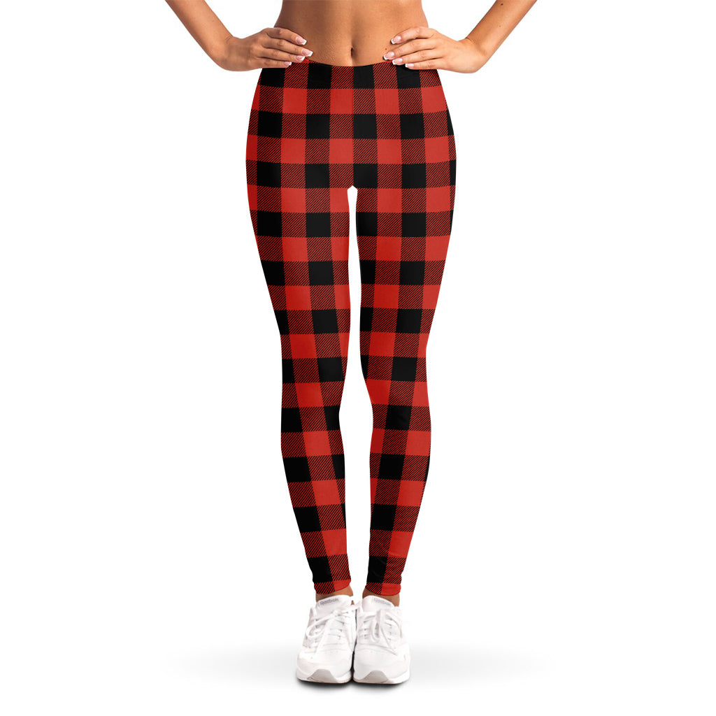 Lava Orange Buffalo Check Pattern Print Women's Leggings