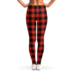 Lava Orange Buffalo Check Pattern Print Women's Leggings