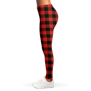 Lava Orange Buffalo Check Pattern Print Women's Leggings