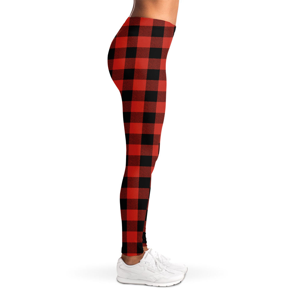 Lava Orange Buffalo Check Pattern Print Women's Leggings