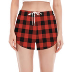 Lava Orange Buffalo Check Pattern Print Women's Split Running Shorts