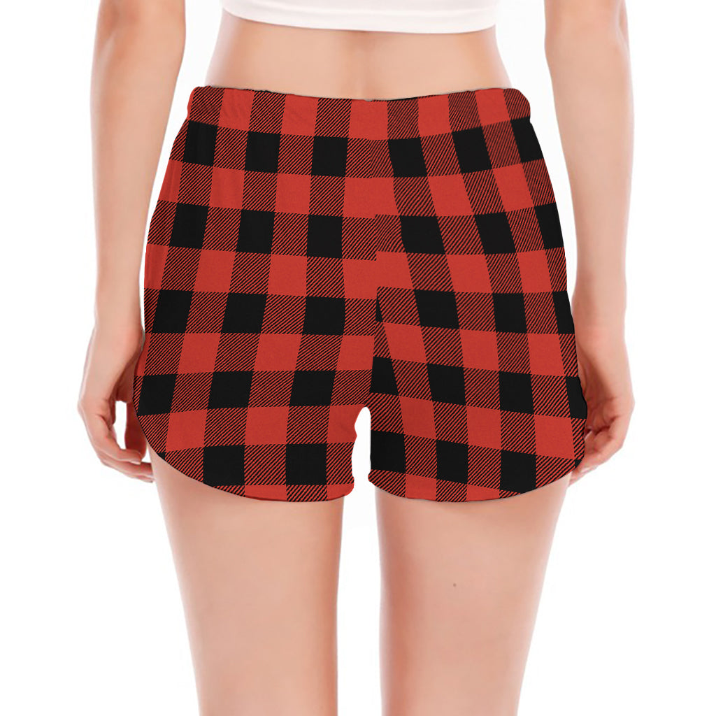 Lava Orange Buffalo Check Pattern Print Women's Split Running Shorts