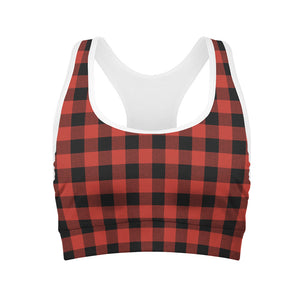 Lava Orange Buffalo Check Pattern Print Women's Sports Bra