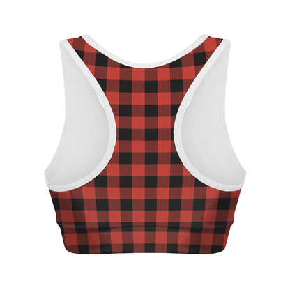 Lava Orange Buffalo Check Pattern Print Women's Sports Bra