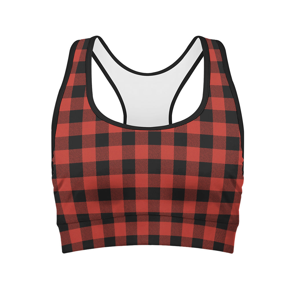 Lava Orange Buffalo Check Pattern Print Women's Sports Bra