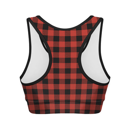 Lava Orange Buffalo Check Pattern Print Women's Sports Bra