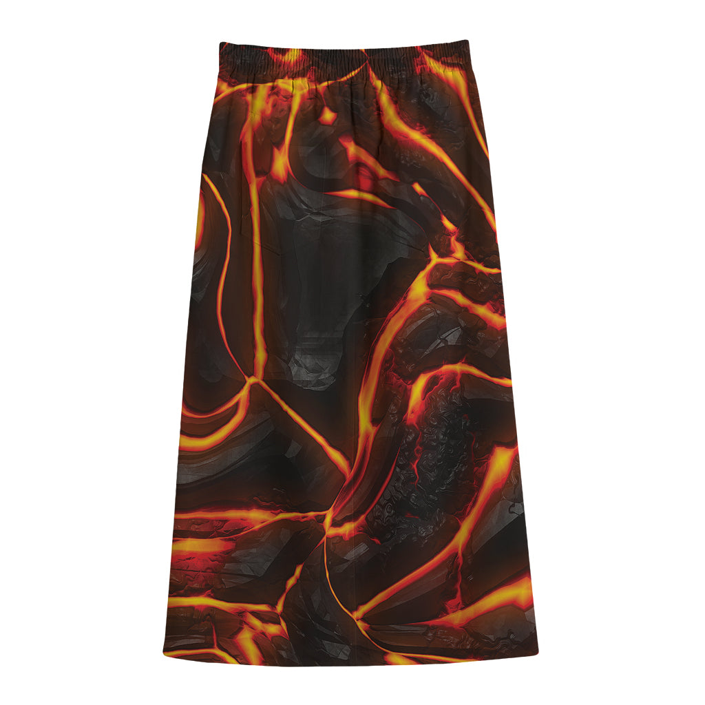 Lava Print Cotton Front Slit Maxi Skirt