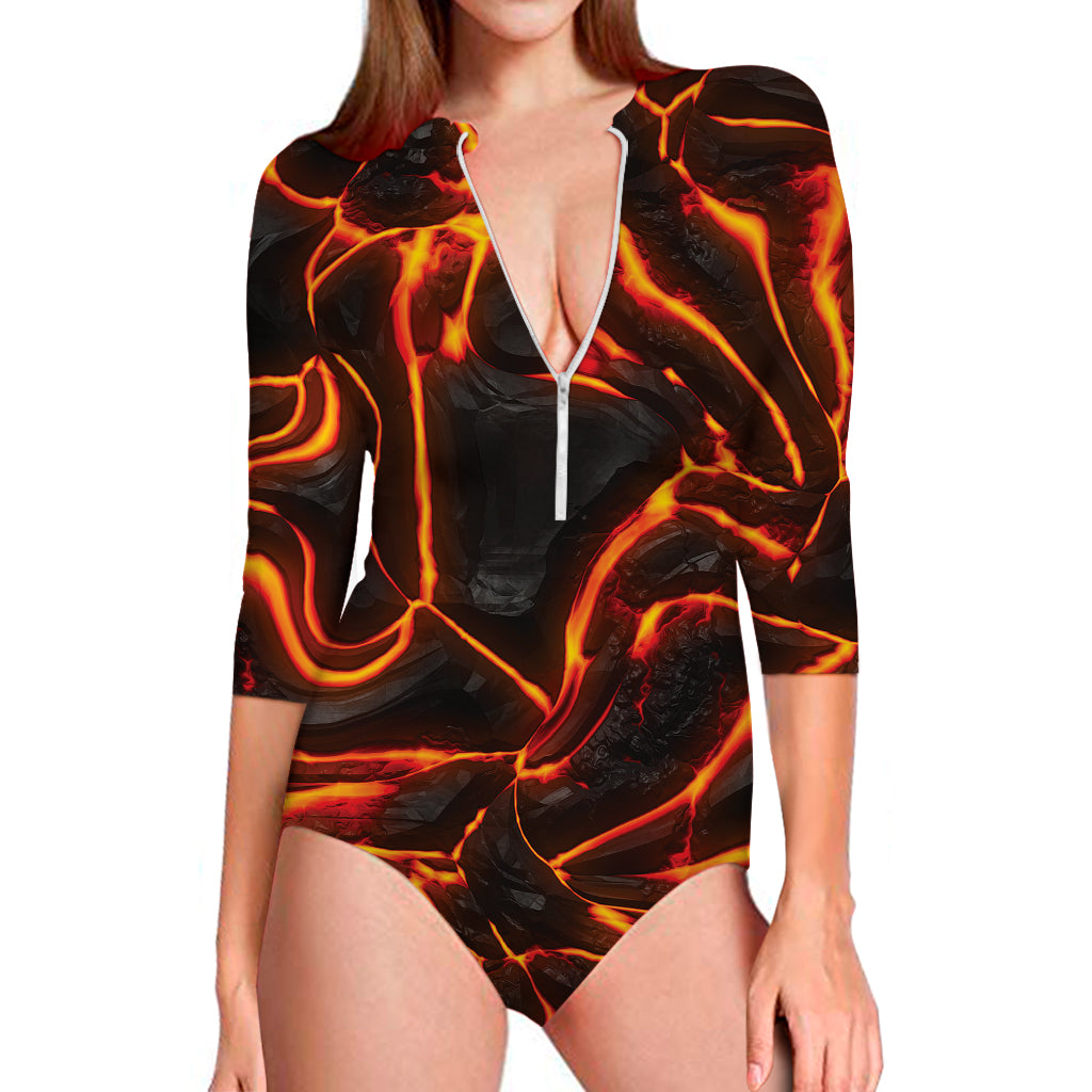 Lava Print Long Sleeve Swimsuit