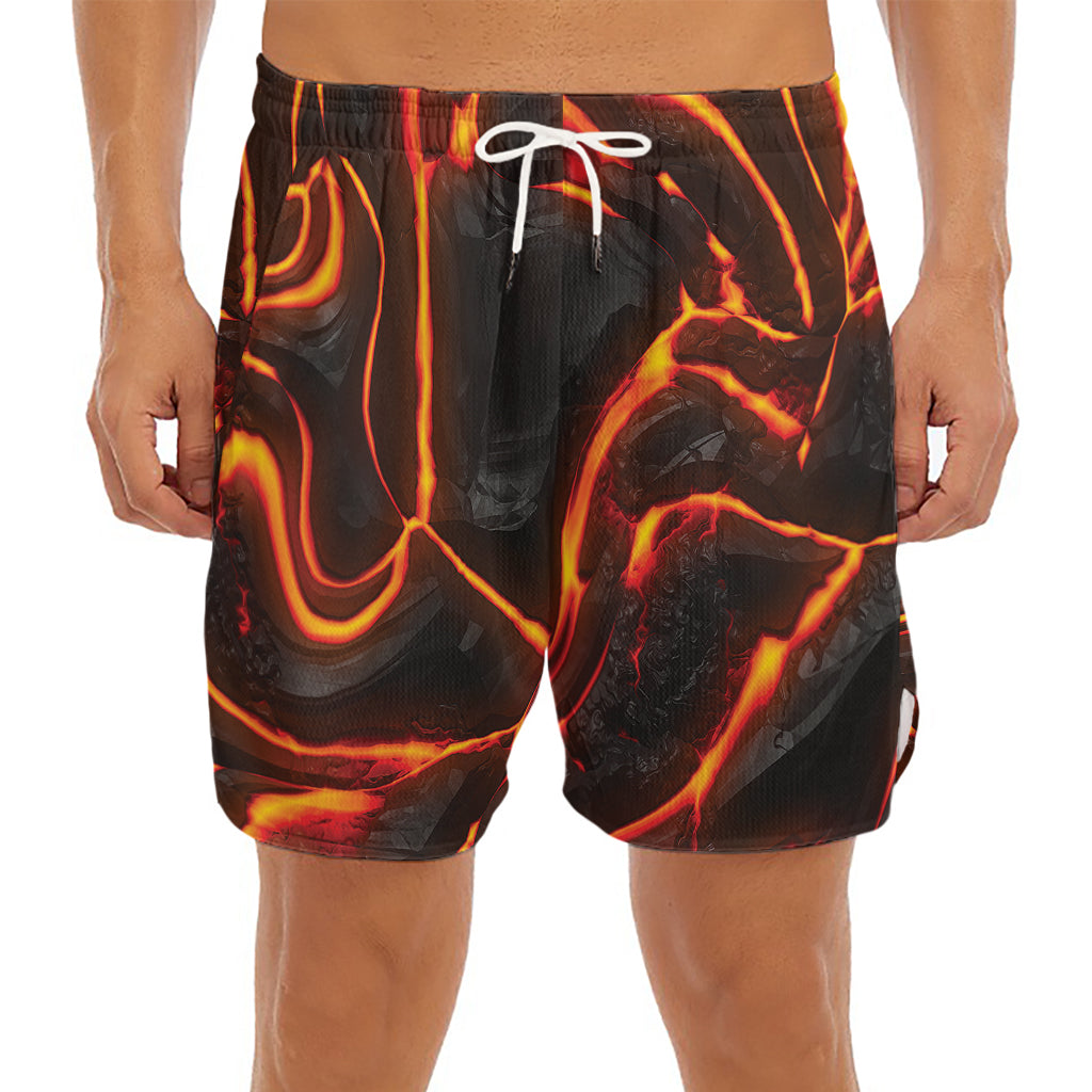 Lava Print Men's Split Running Shorts