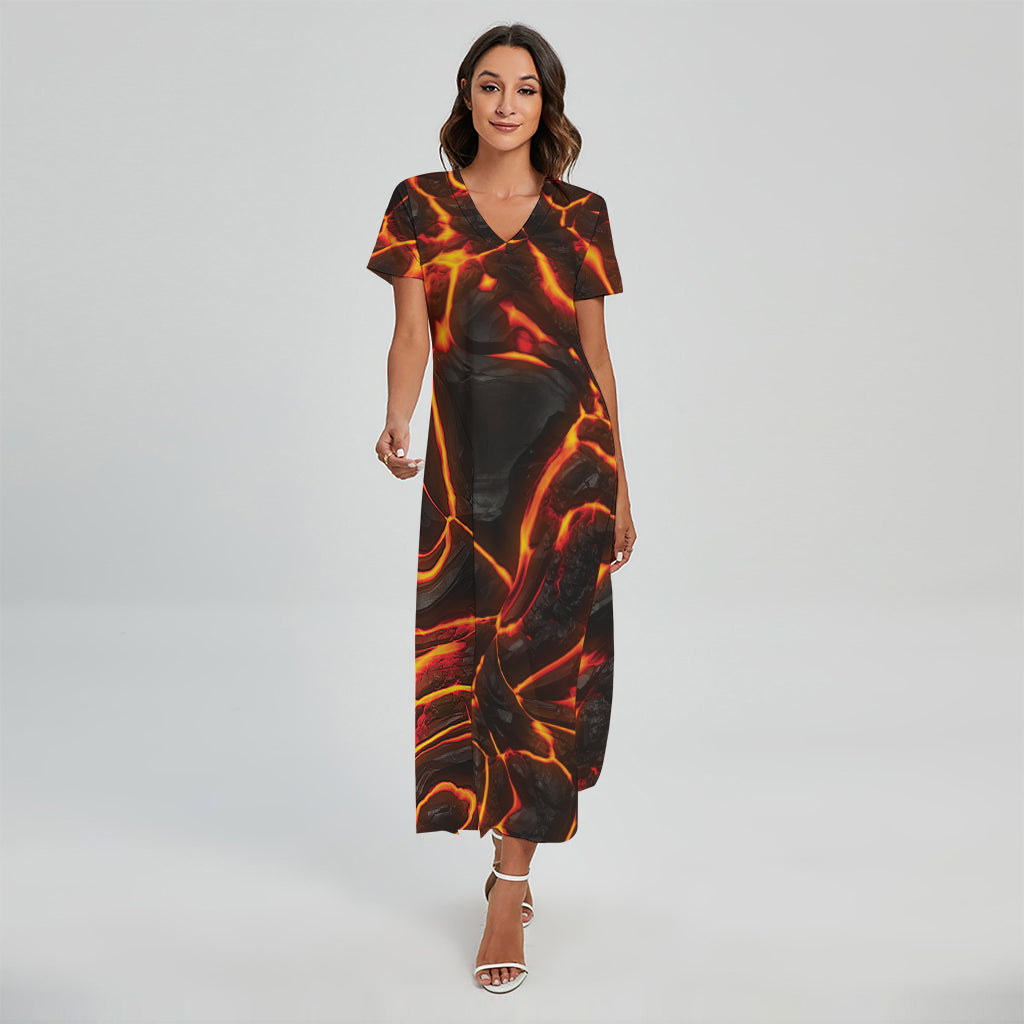 Lava Print Short Sleeve Maxi Dress