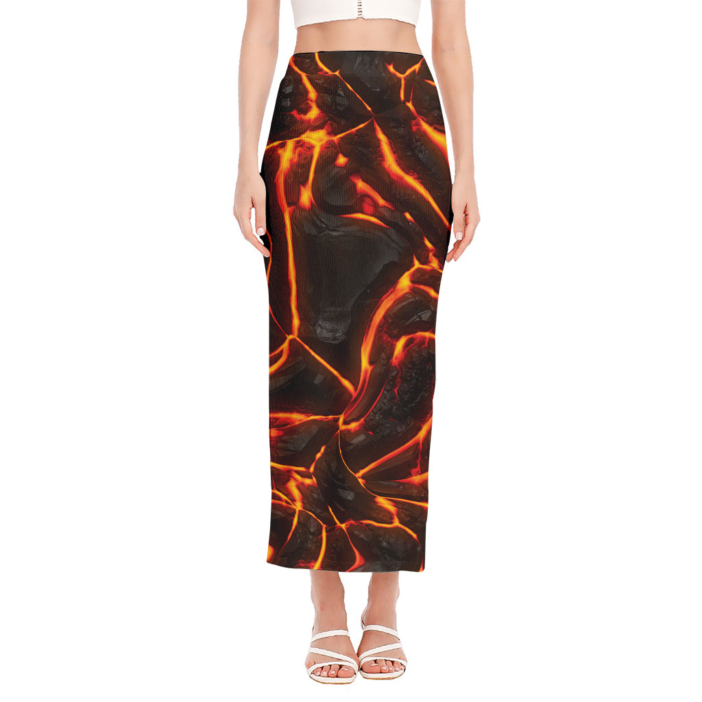 Lava Print Side Slit Maxi Skirt