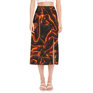 Lava Print Side Slit Midi Skirt