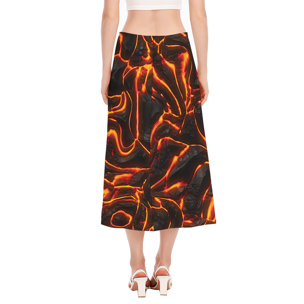 Lava Print Side Slit Midi Skirt