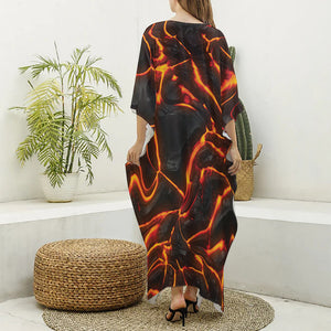 Lava Print Silk V-Neck Kaftan Dress