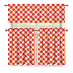 Lava Red And White Gingham Print 3 Piece Kitchen Curtains
