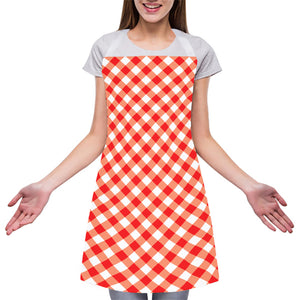 Lava Red And White Gingham Print Adjustable Apron