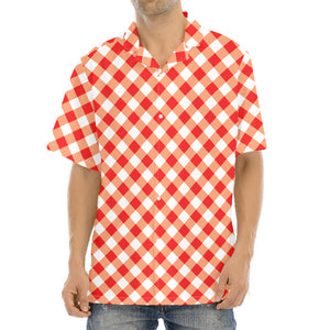 Lava Red And White Gingham Print Aloha Shirt