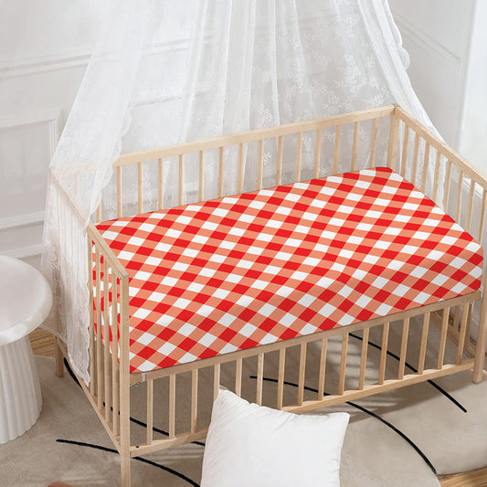 Lava Red And White Gingham Print Baby Crib Sheet