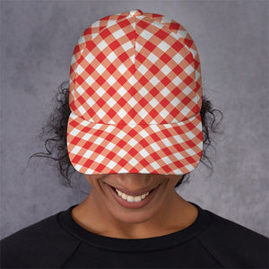 Lava Red And White Gingham Print Baseball Cap