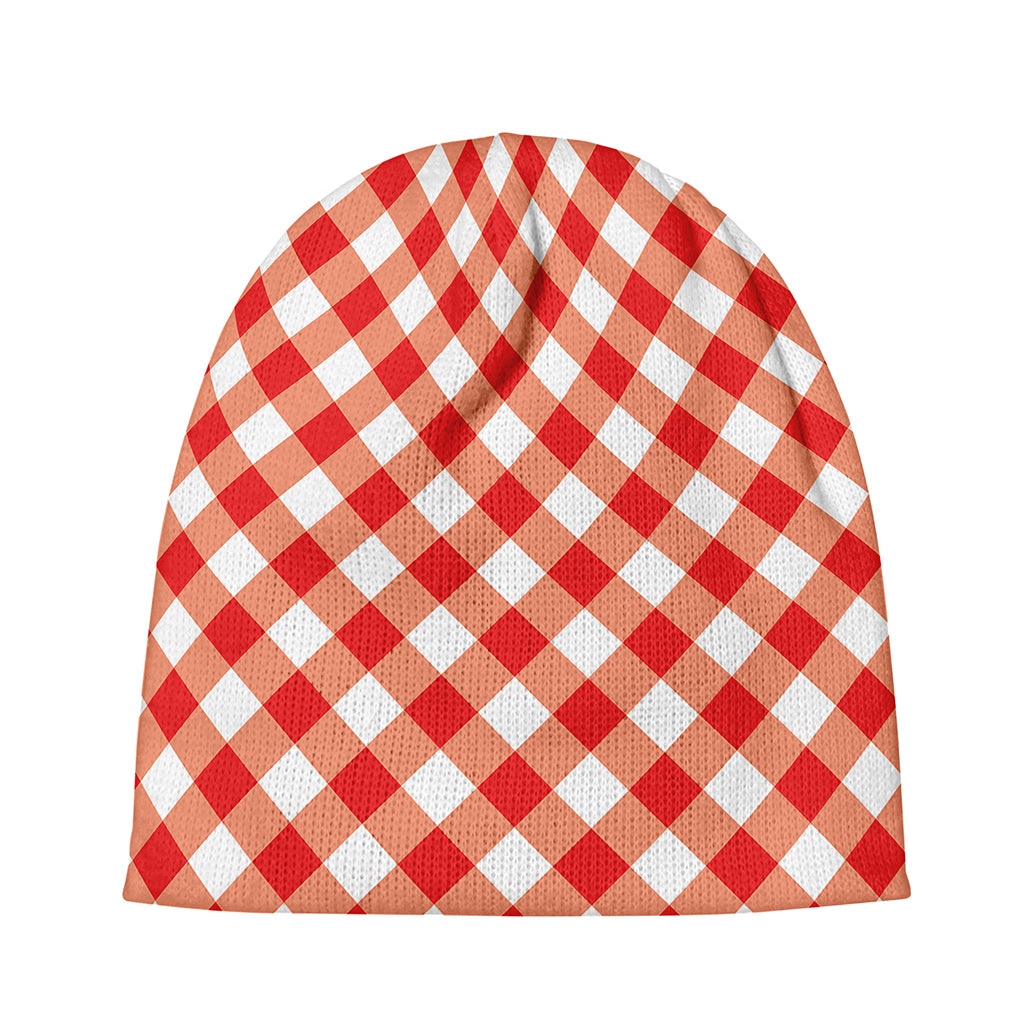 Lava Red And White Gingham Print Beanie