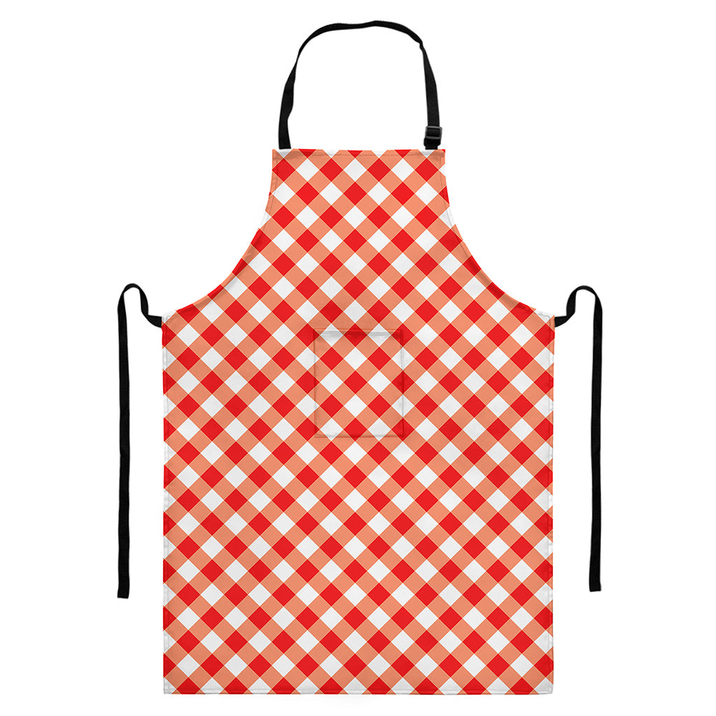 Lava Red And White Gingham Print Bib Apron With Pocket