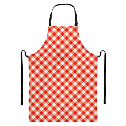 Lava Red And White Gingham Print Bib Apron With Pocket