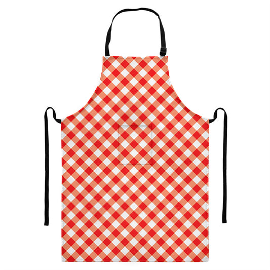 Lava Red And White Gingham Print Bib Apron With Pocket