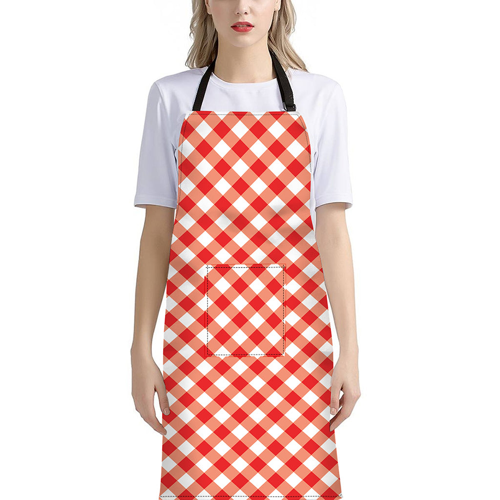 Lava Red And White Gingham Print Bib Apron With Pocket