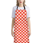 Lava Red And White Gingham Print Bib Apron With Pocket