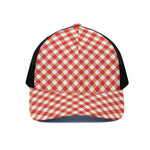 Lava Red And White Gingham Print Black Mesh Trucker Cap