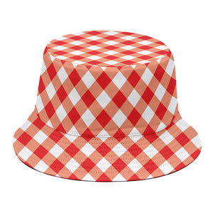 Lava Red And White Gingham Print Bucket Hat