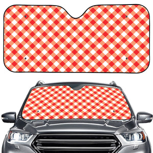 Lava Red And White Gingham Print Car Windshield Sun Shade