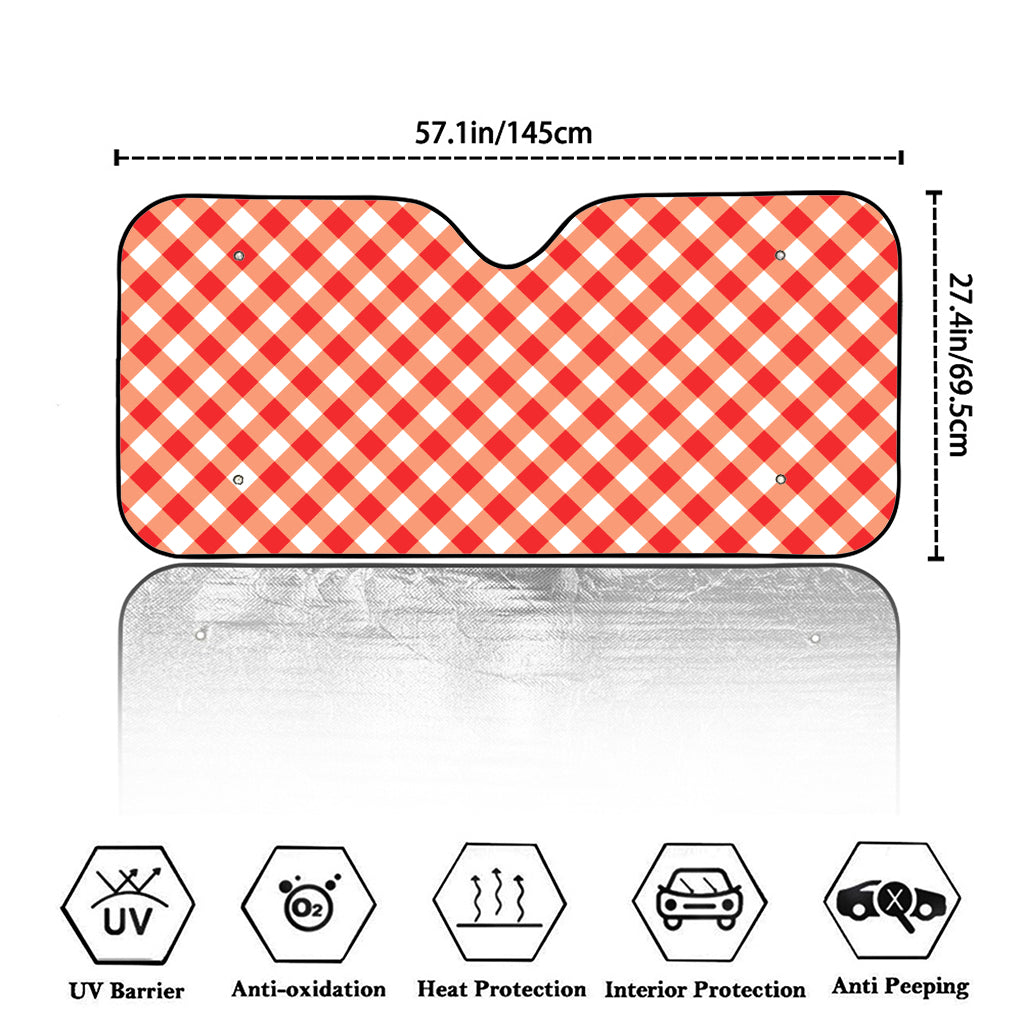 Lava Red And White Gingham Print Car Windshield Sun Shade