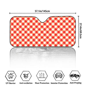 Lava Red And White Gingham Print Car Windshield Sun Shade