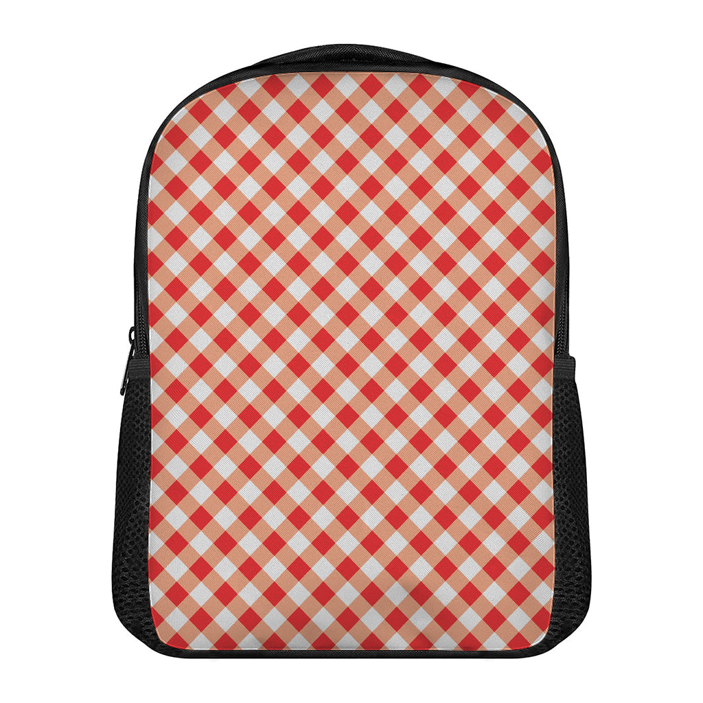 Lava Red And White Gingham Print Casual Backpack