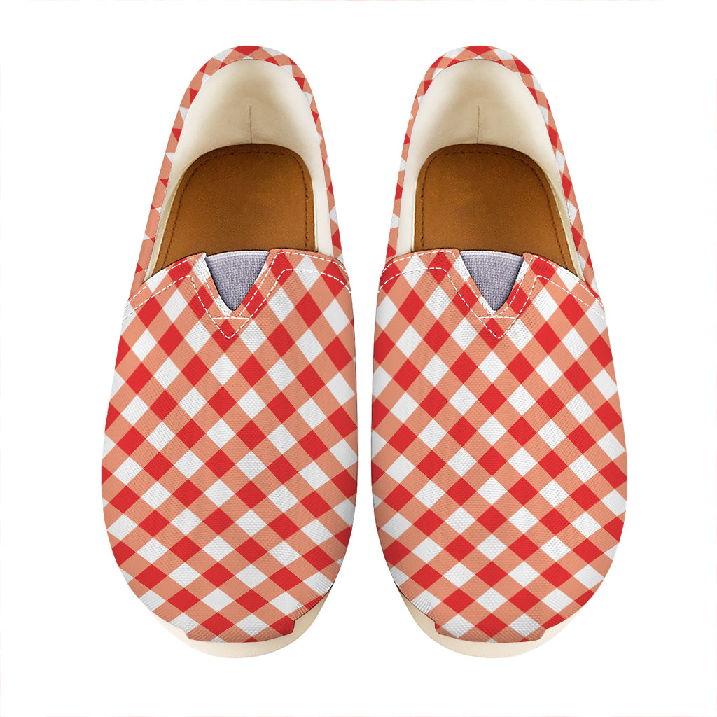 Lava Red And White Gingham Print Casual Shoes