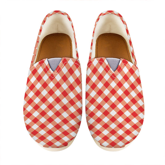 Lava Red And White Gingham Print Casual Shoes
