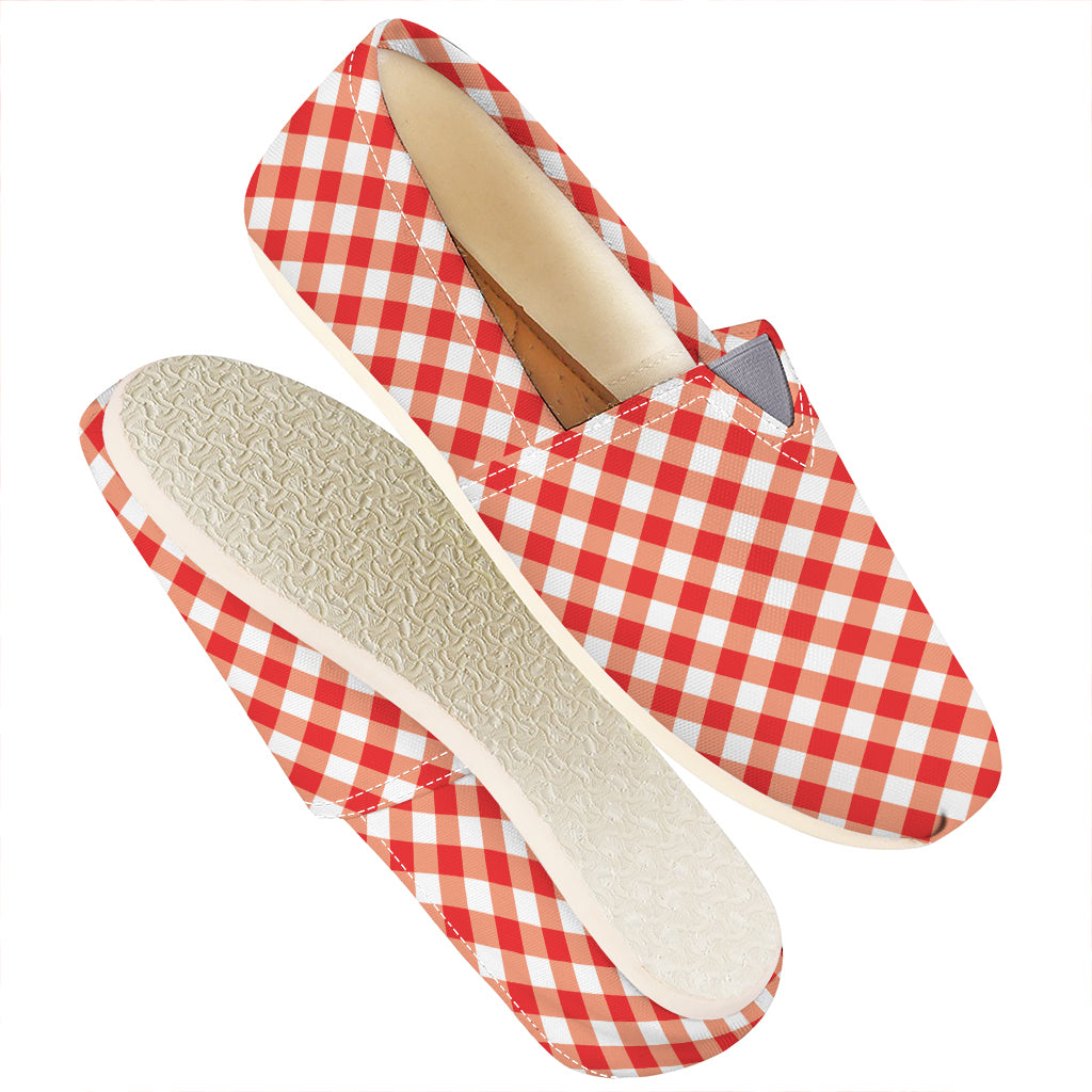 Lava Red And White Gingham Print Casual Shoes