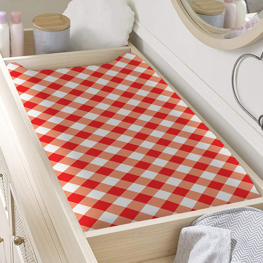 Lava Red And White Gingham Print Changing Pad Cover