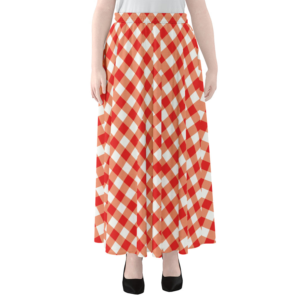 Lava Red And White Gingham Print Chiffon Maxi Skirt