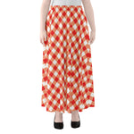 Lava Red And White Gingham Print Chiffon Maxi Skirt