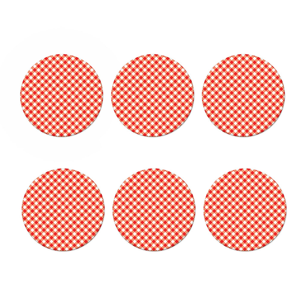 Lava Red And White Gingham Print Coaster Set