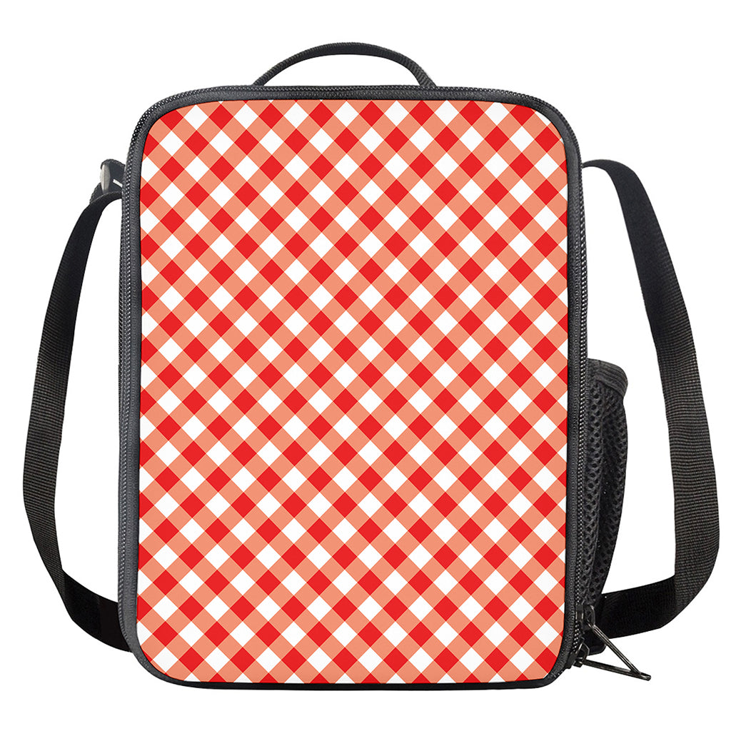 Lava Red And White Gingham Print Crossbody Lunch Bag